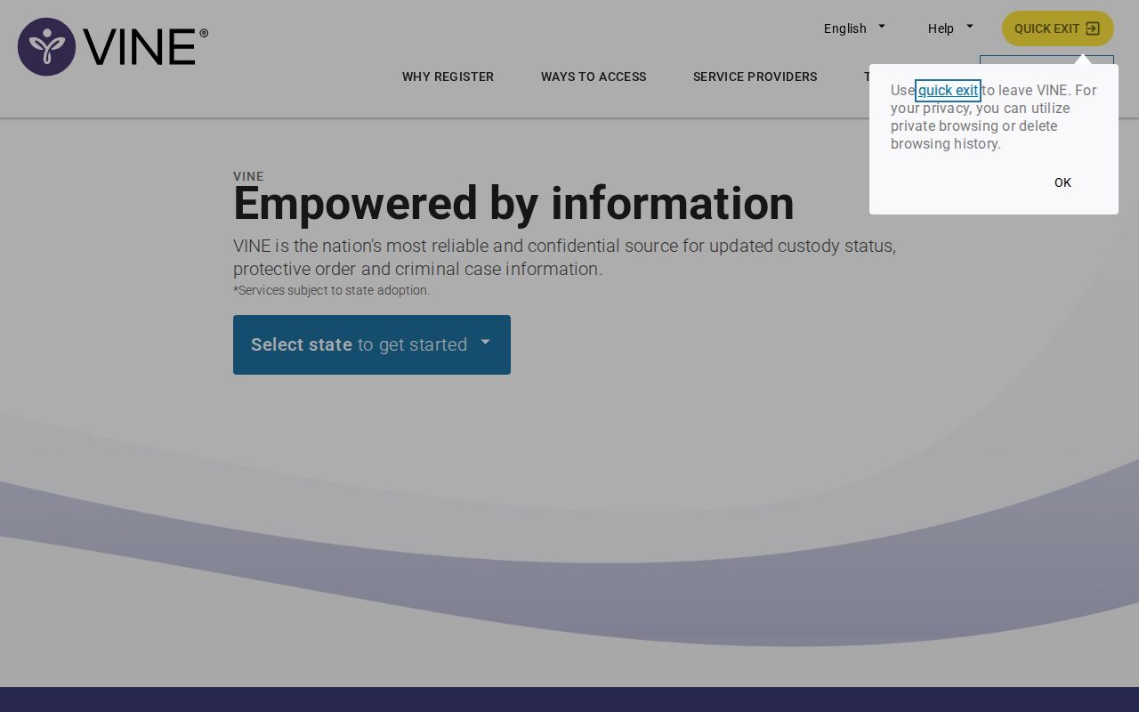 Illinois VINELink custody search screen for a Will County check